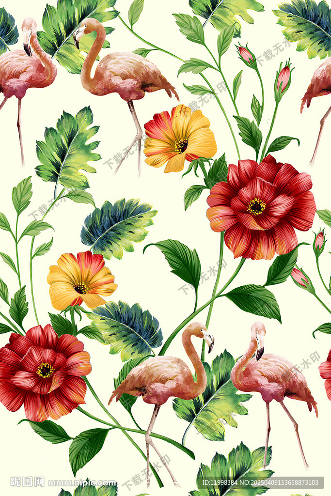 手绘花鸟印花