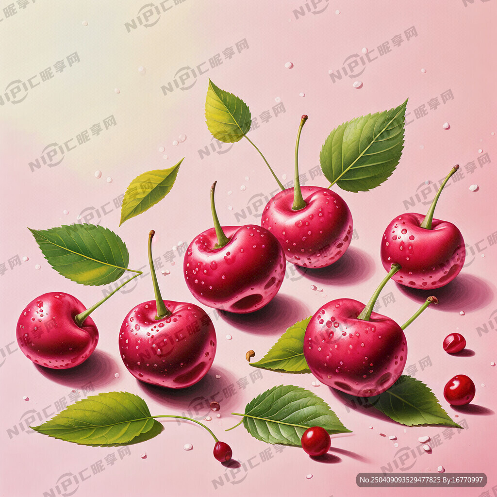 油画风格 有一片樱桃树叶
