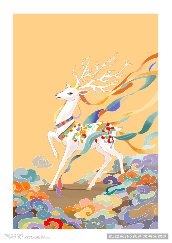 九色鹿国潮插画
