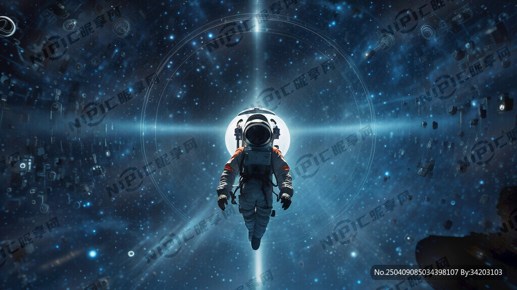 宇航员漂浮在宇宙星空之中