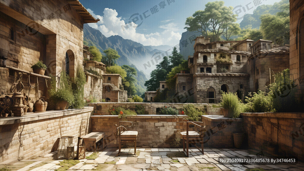 庭院照壁风景墙画