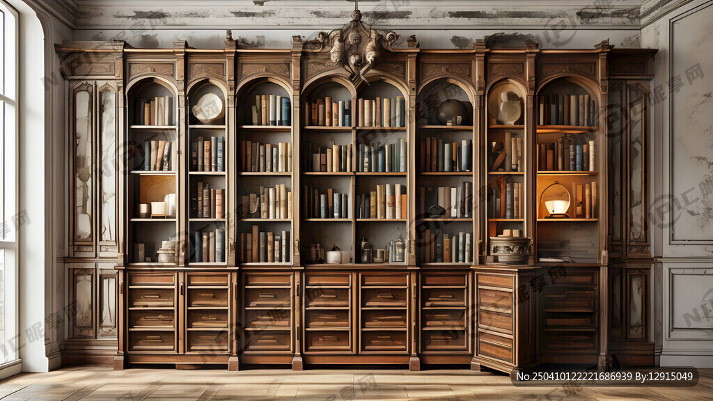 老式的 简易的满墙大书柜