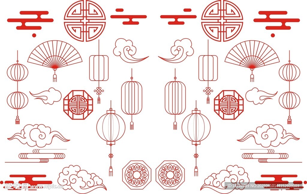 雕花边框灯笼扇子