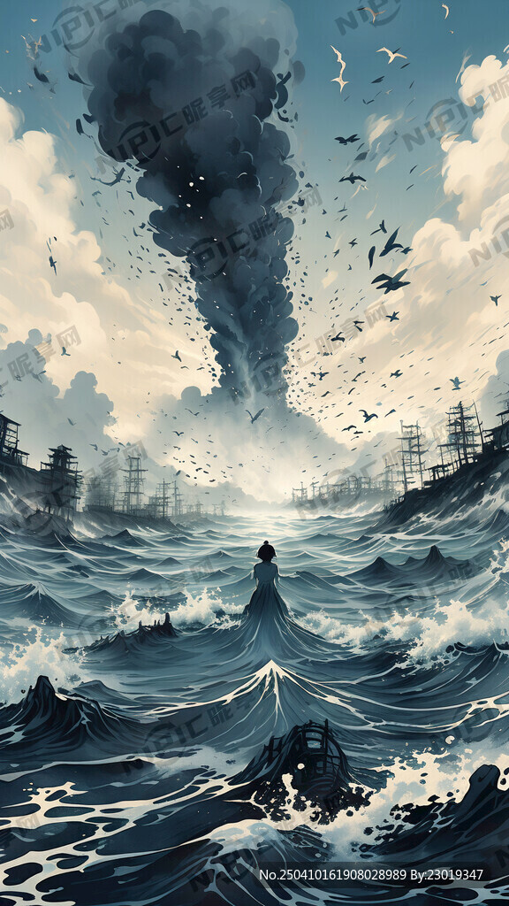 水墨风格海洋污染海报
