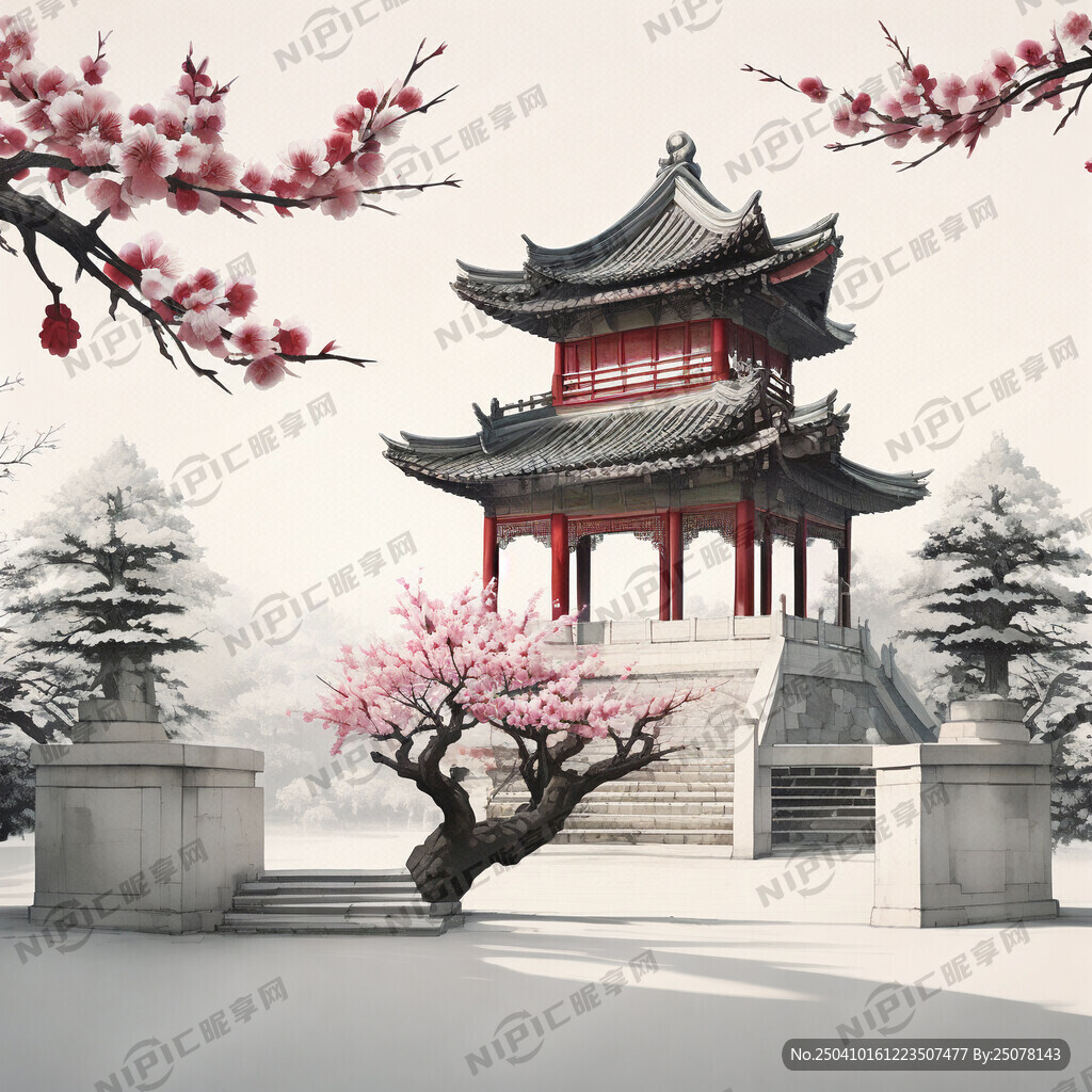高清东方极简古建筑意境