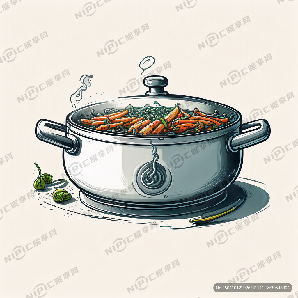 单耳炒菜铁锅 插画形式