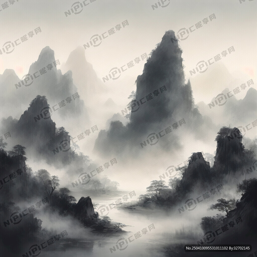 山谷 中国风 中国画 山水