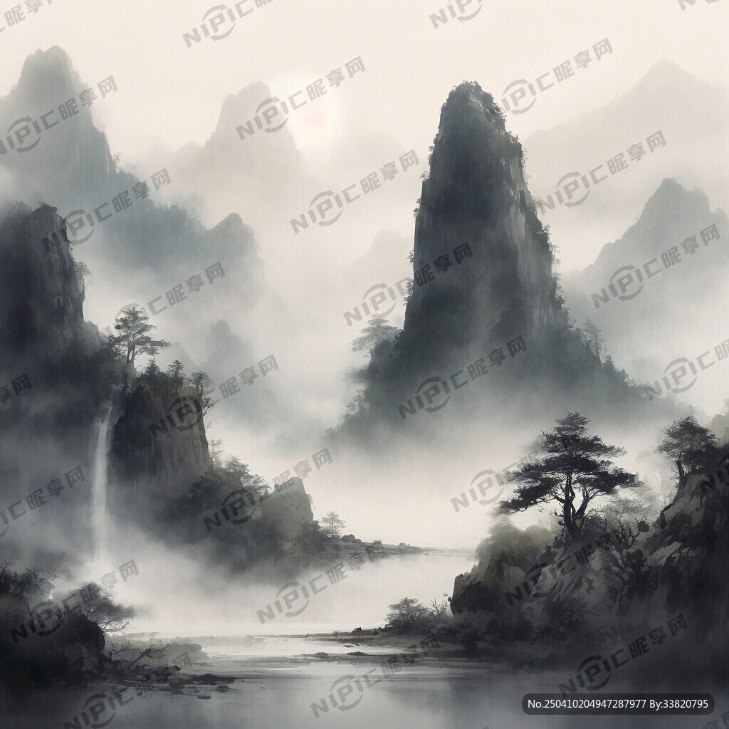 山谷 中国风 中国画 山水