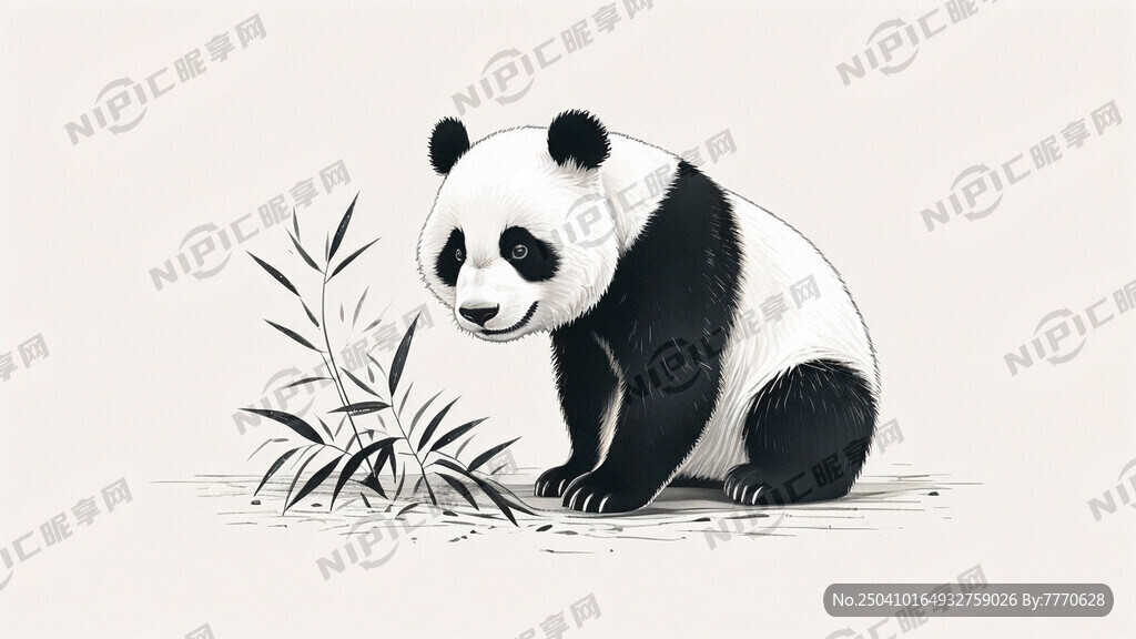 可爱熊猫 简笔画 单色 多只