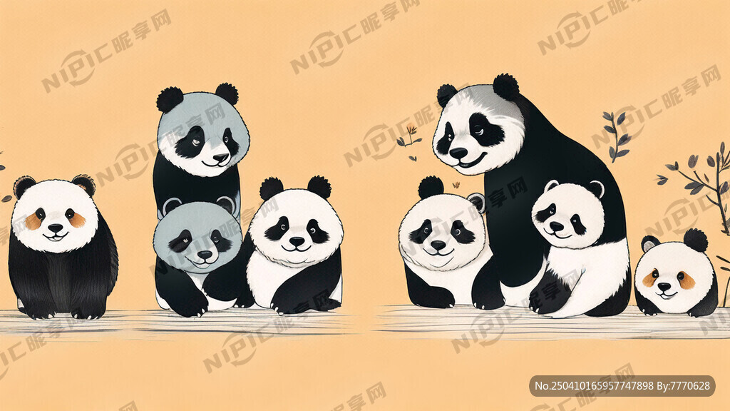简笔画 卡能 熊猫 单色