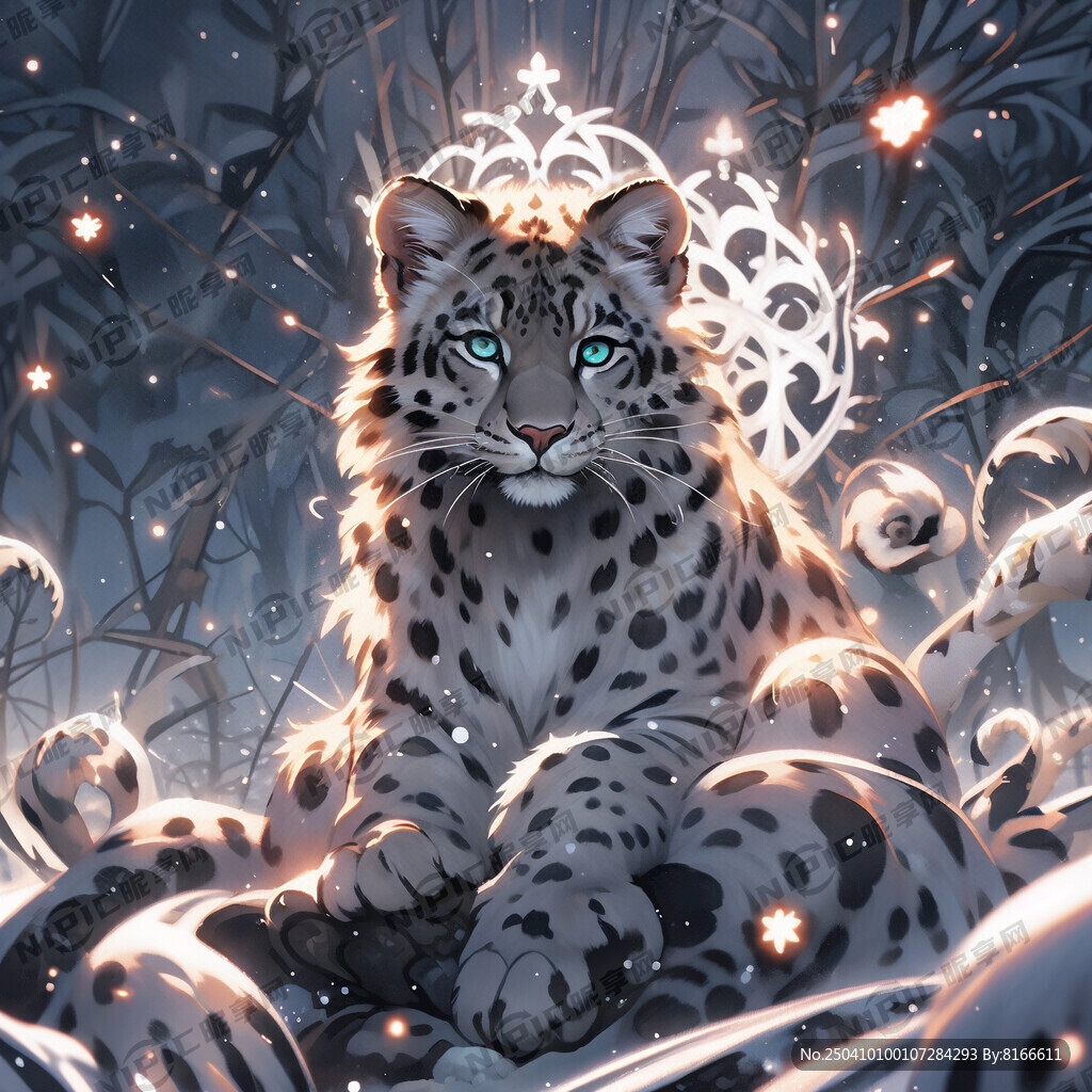 魔法雪豹的抽象风格动漫艺术