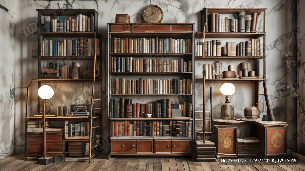 60年代摆满书的书架 格子间