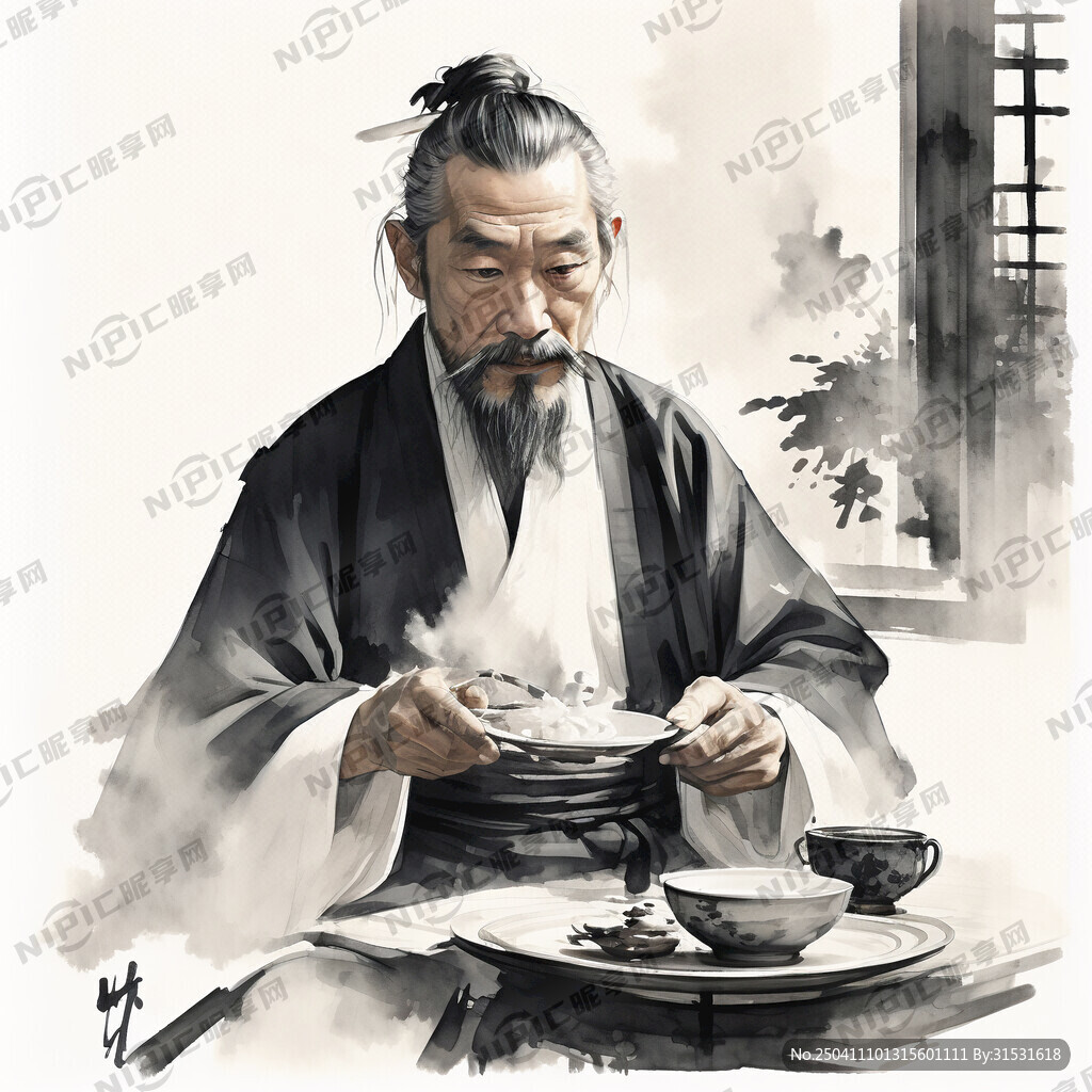 品茶人物画图片 男性老人