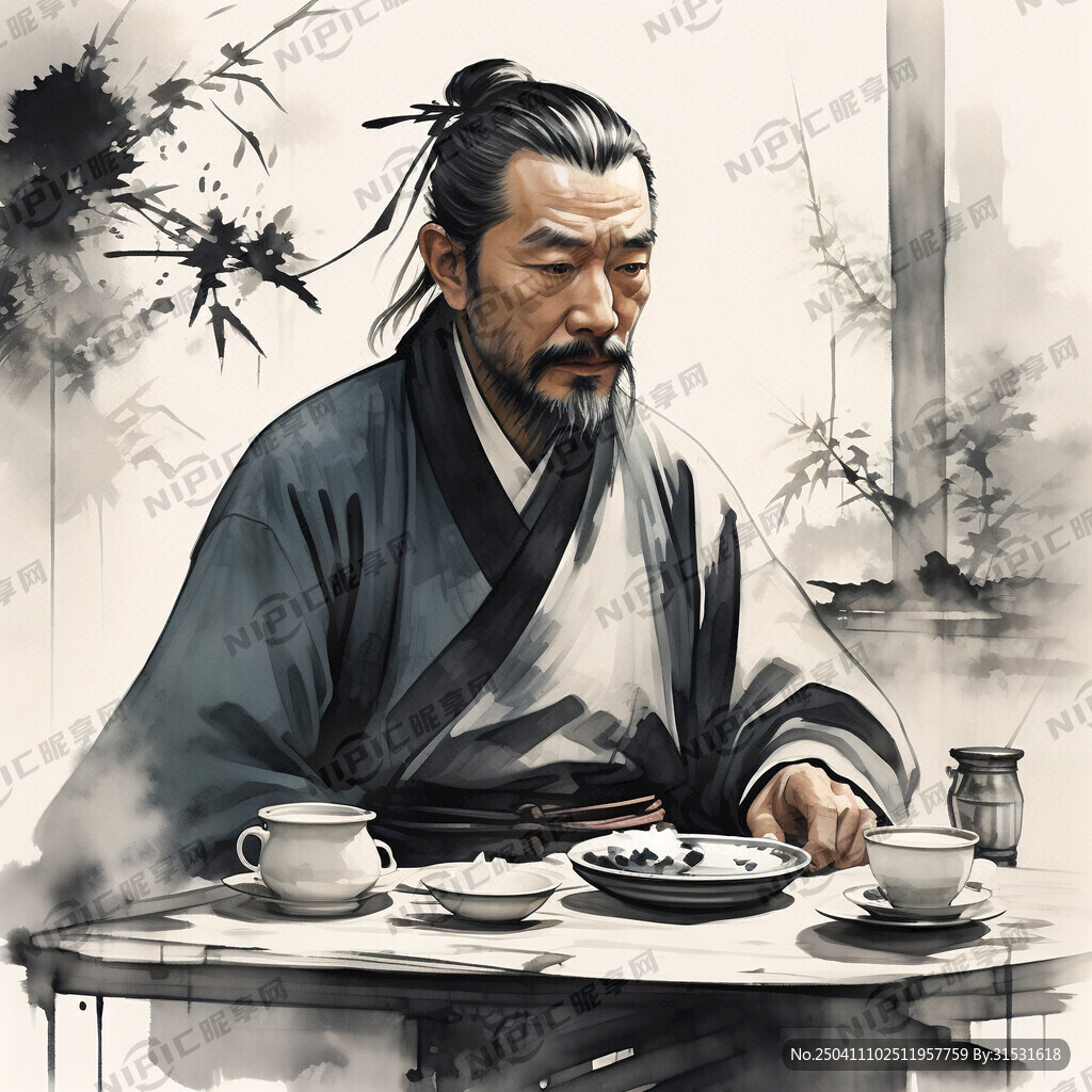 品茶人物画图片 男性老人