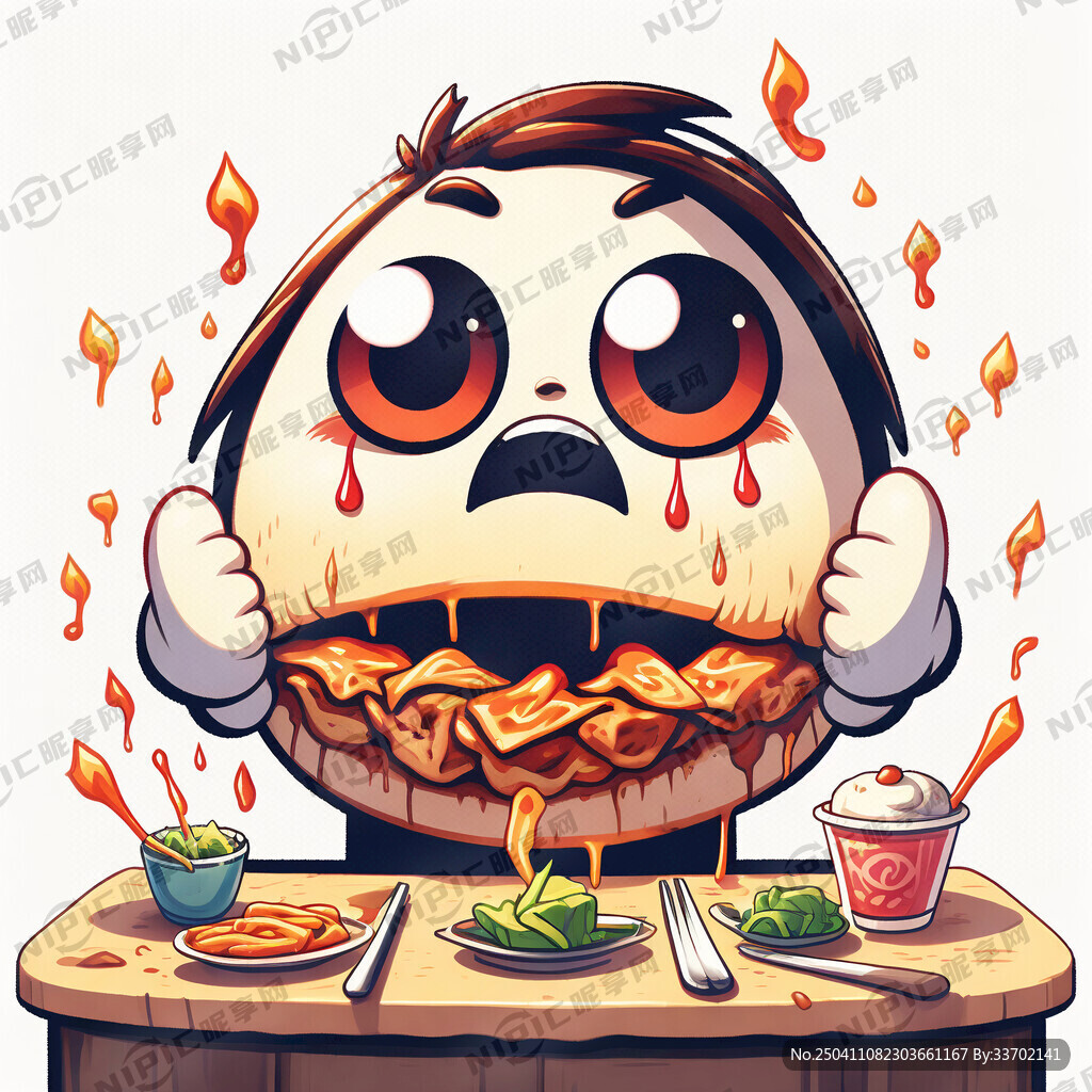 流泪吃烤串的卡通形象