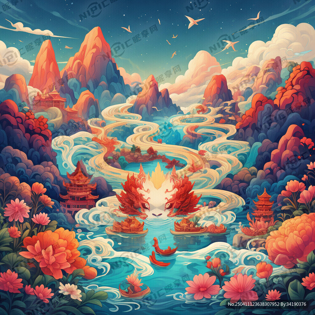 云南异龙湖插画