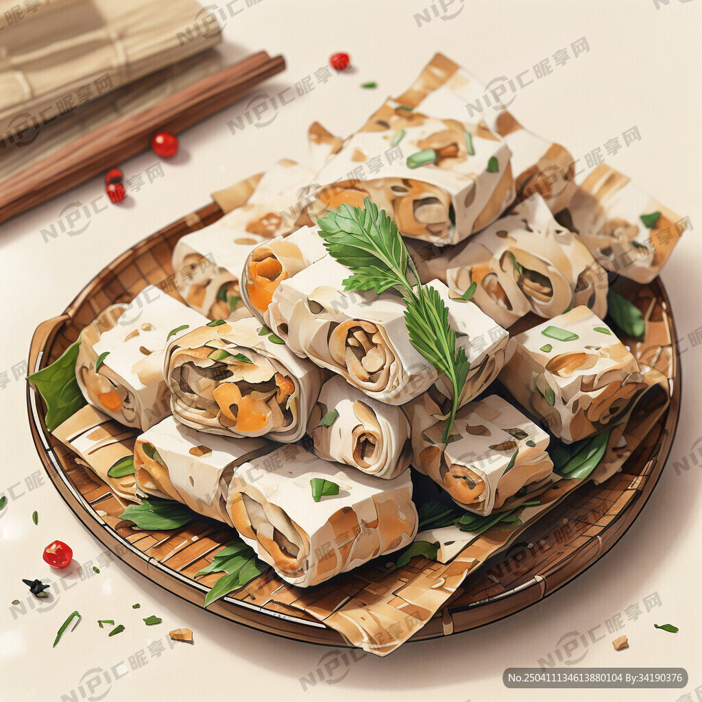 晒豆腐皮的插画