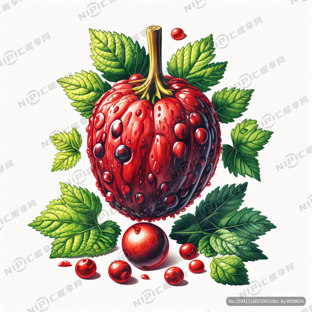 一颗有食欲的蔓越莓有绿叶