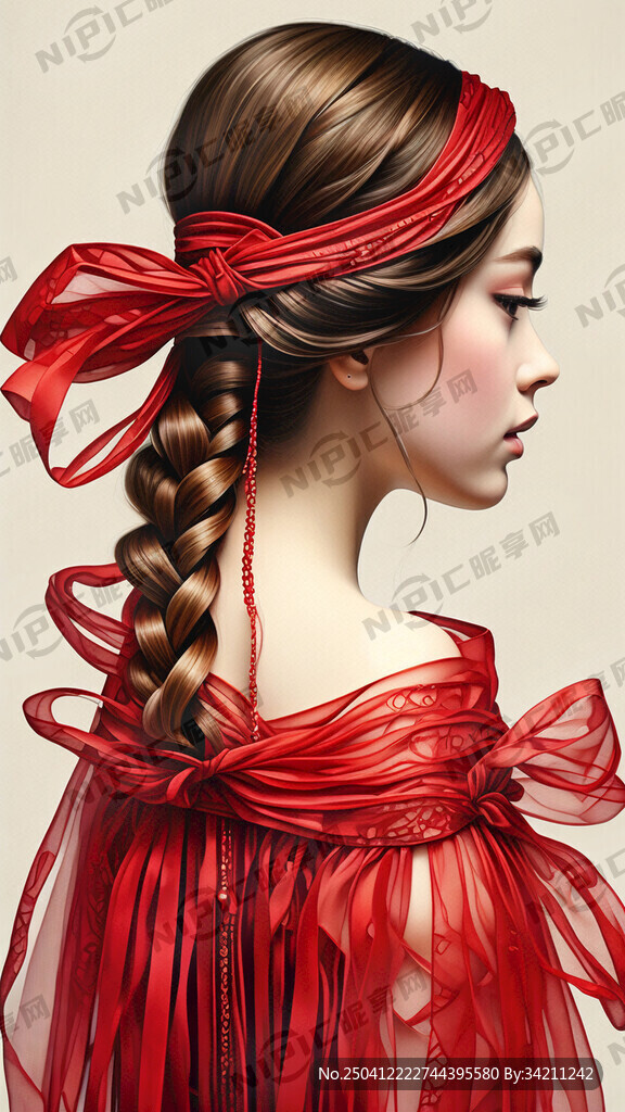 红色束发飘带
