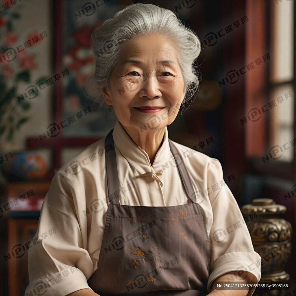 系着围裙的慈祥老奶奶的图片