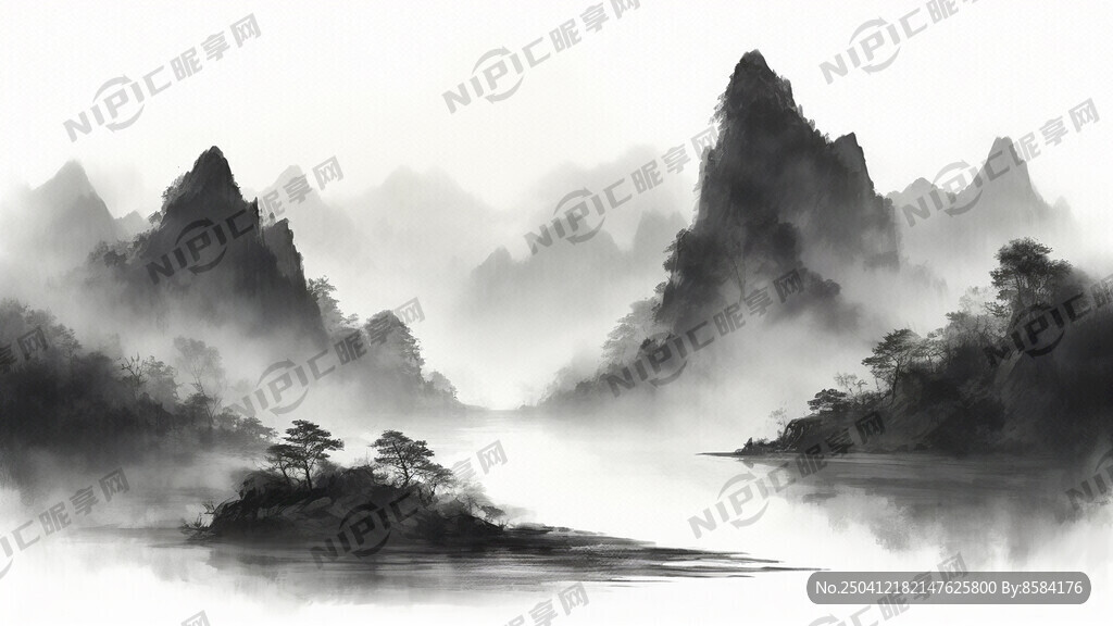 山谷 中国风 中国画 山水