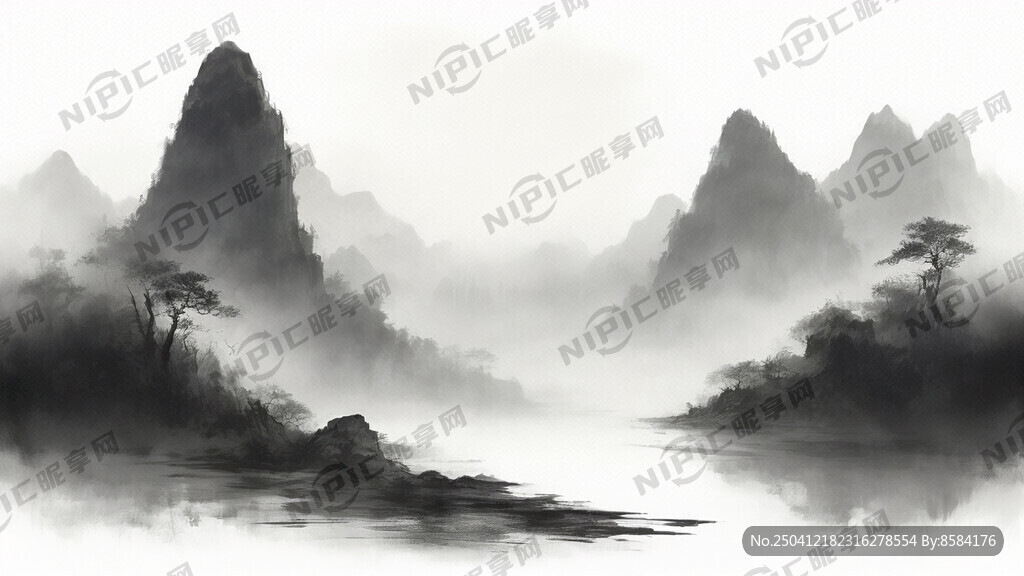 山谷 中国风 中国画 山水