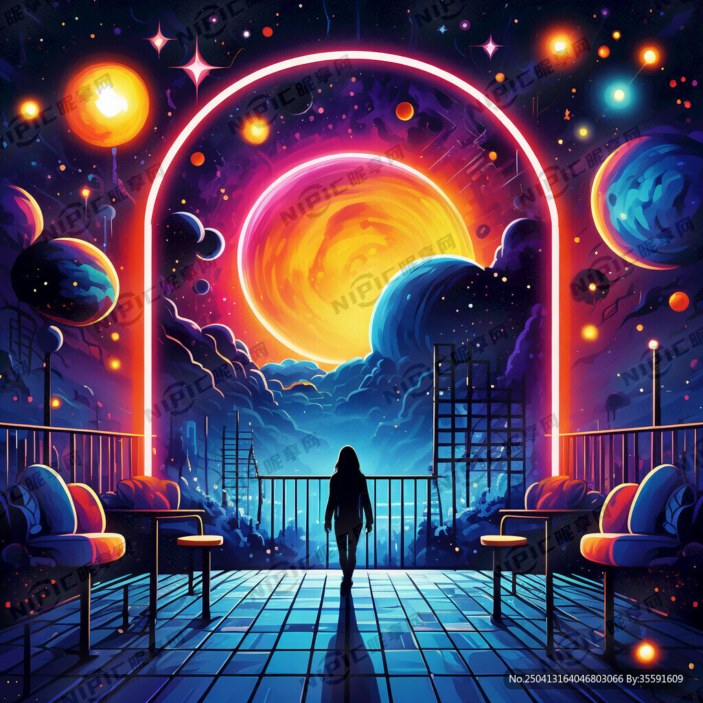 配色暗夜蓝霓虹紫渐变派对师招募