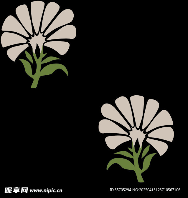 黑白花朵植物图案设计