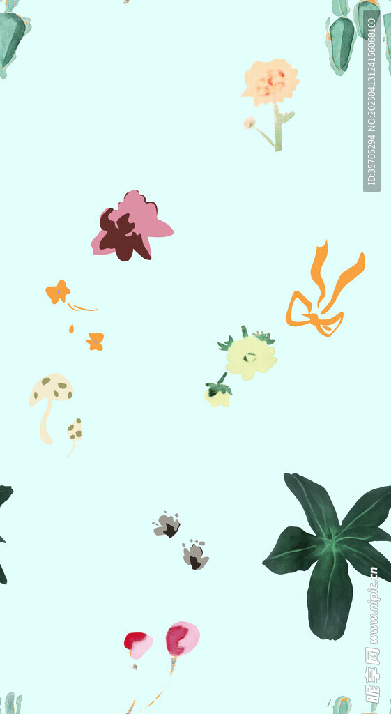 清新手绘花卉植物图案