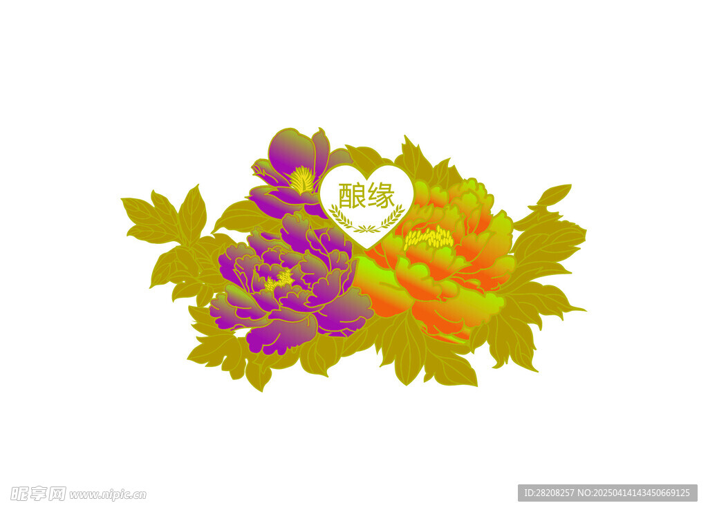 牡丹花  喜庆 结婚  彩色 