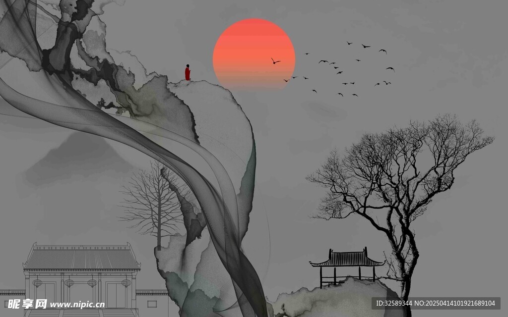 山水背景墙 