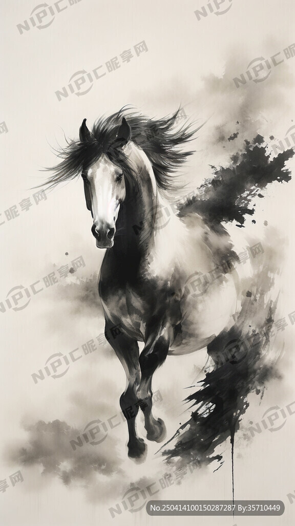 写意国画 水墨 骏马 徐悲鸿