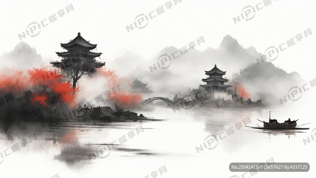 五亭桥水墨画