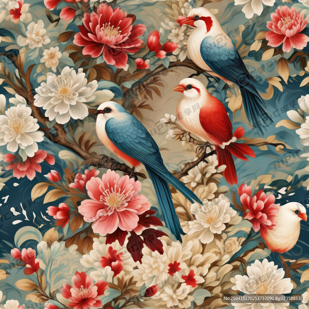中式花鸟图 花鸟壁纸 复古壁纸