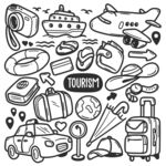 旅行元素线稿