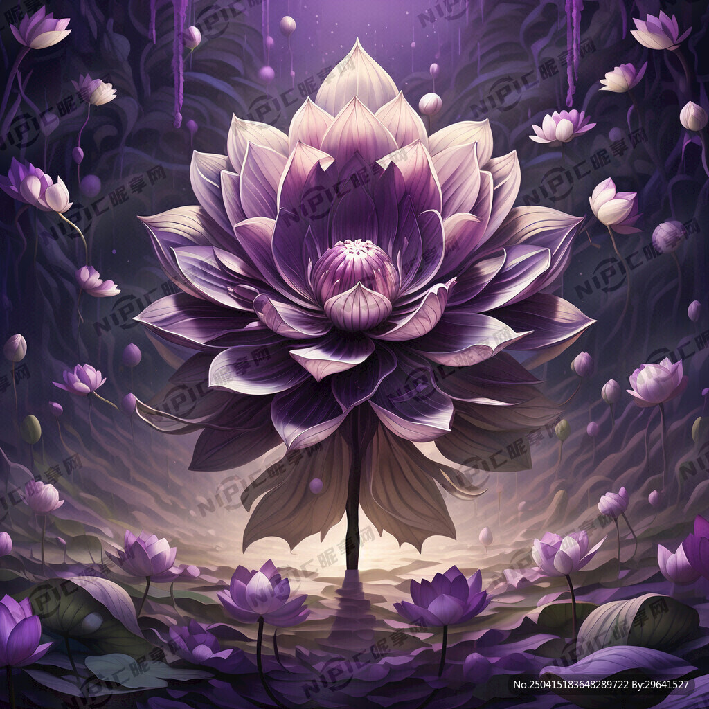 千叶莲花 紫色背景 如意