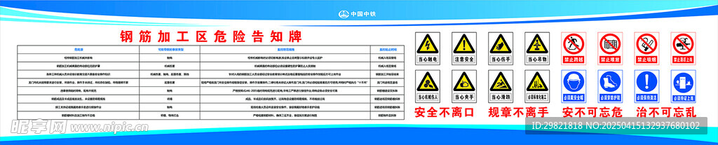 钢筋加工区危险告知牌