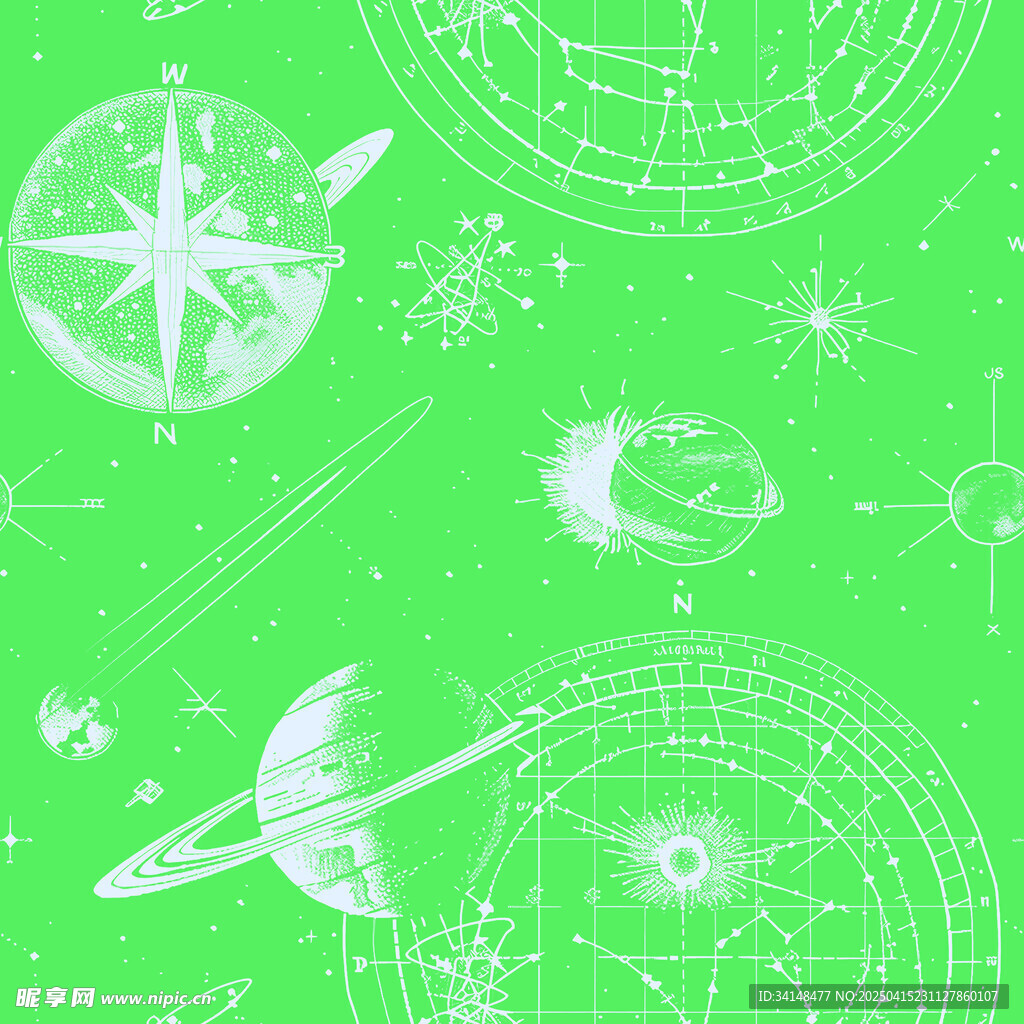 绿色背景的太空元素图案