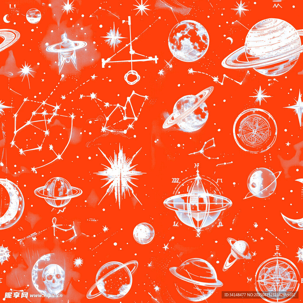 红色宇宙元素梦幻图案