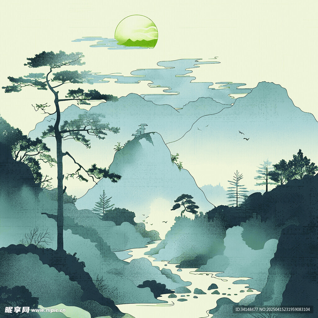 月夜山林景