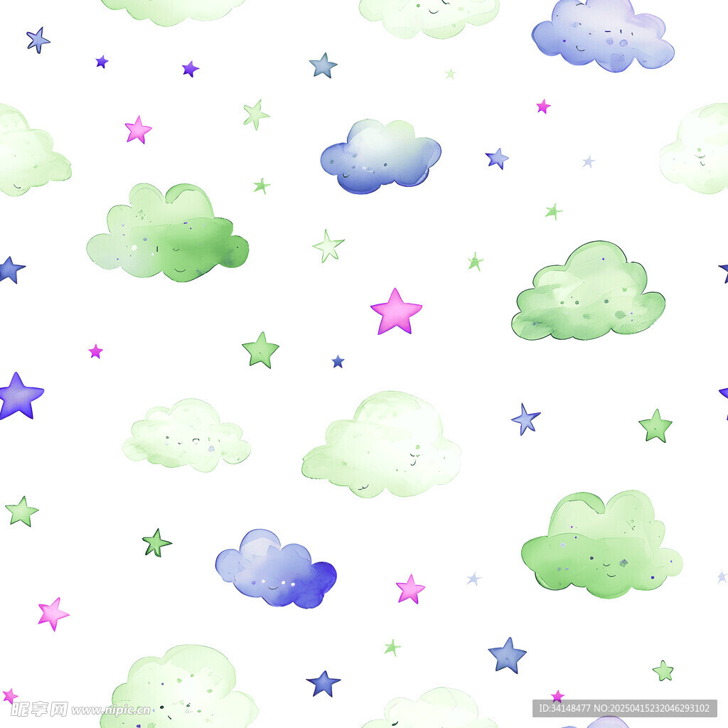 梦幻水彩云朵星星背景图