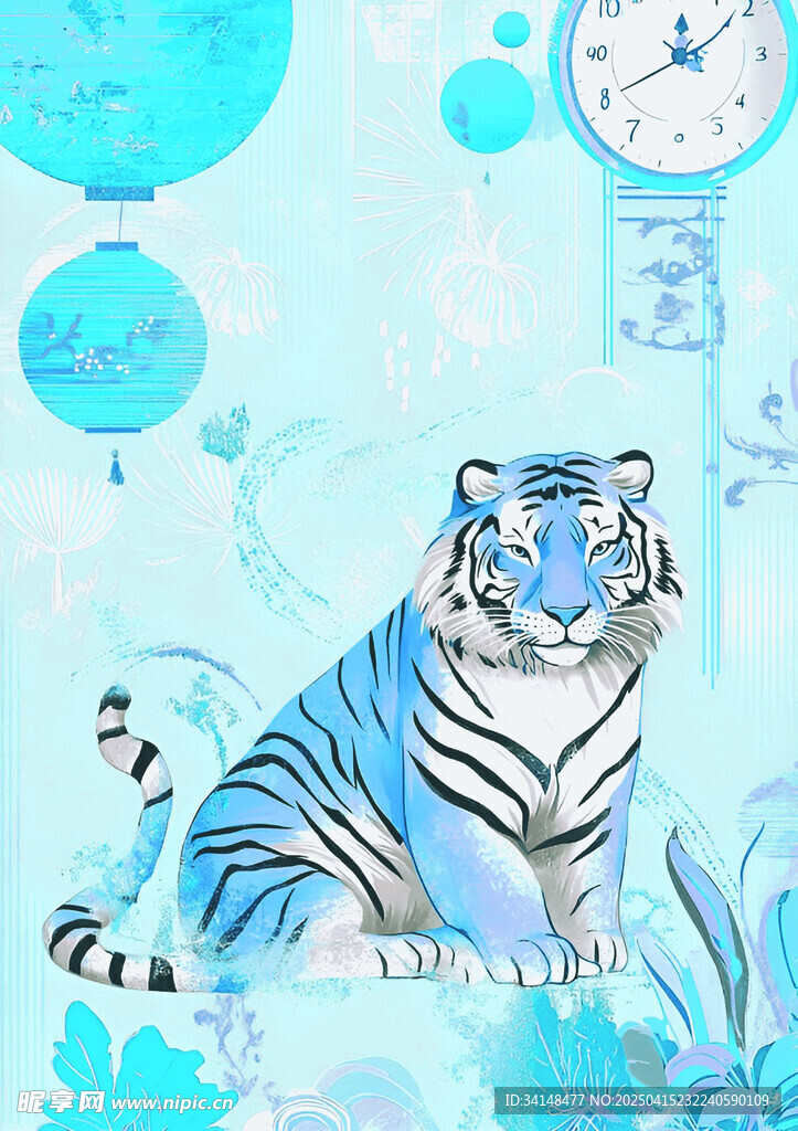 梦幻蓝调中的优雅老虎