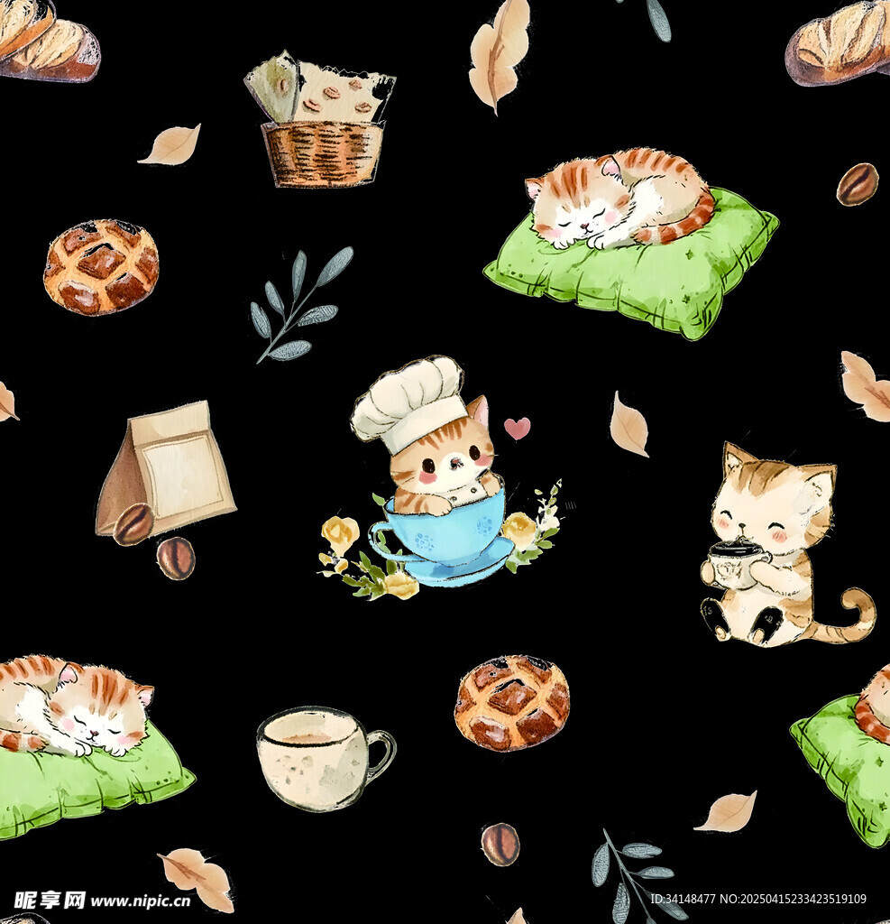 可爱猫咪烘焙主题插画图案
