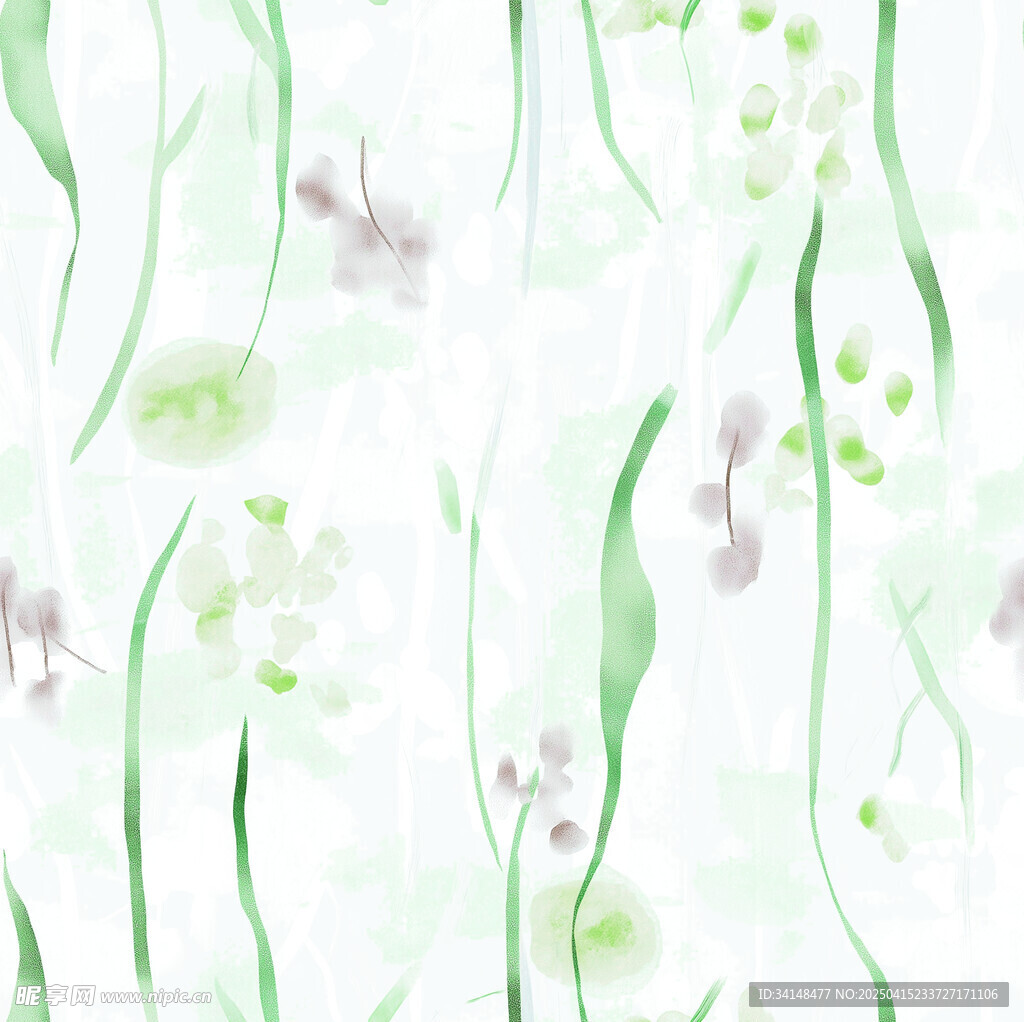 清新绿植水彩纹理图案
