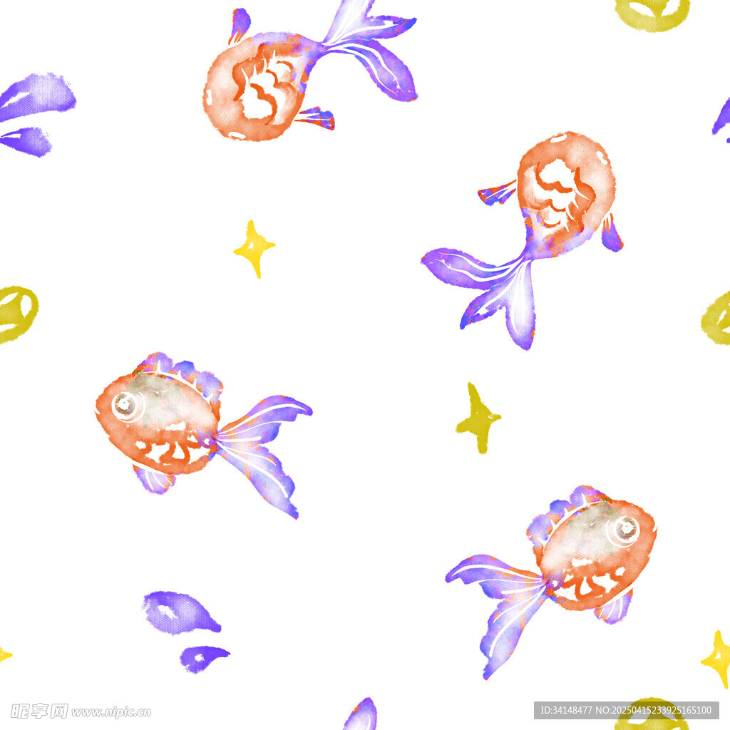 梦幻手绘金鱼与星星图案