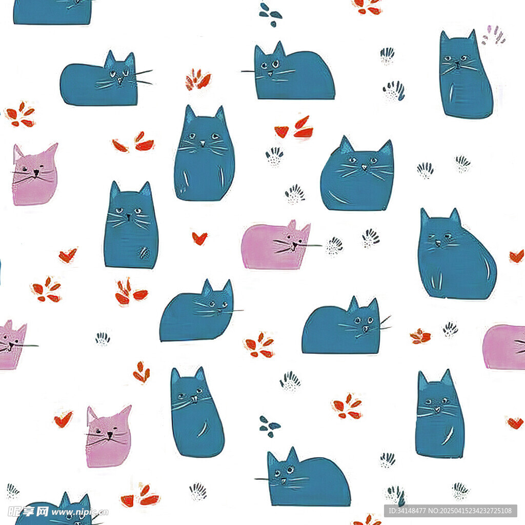 可爱猫咪花卉图案背景图