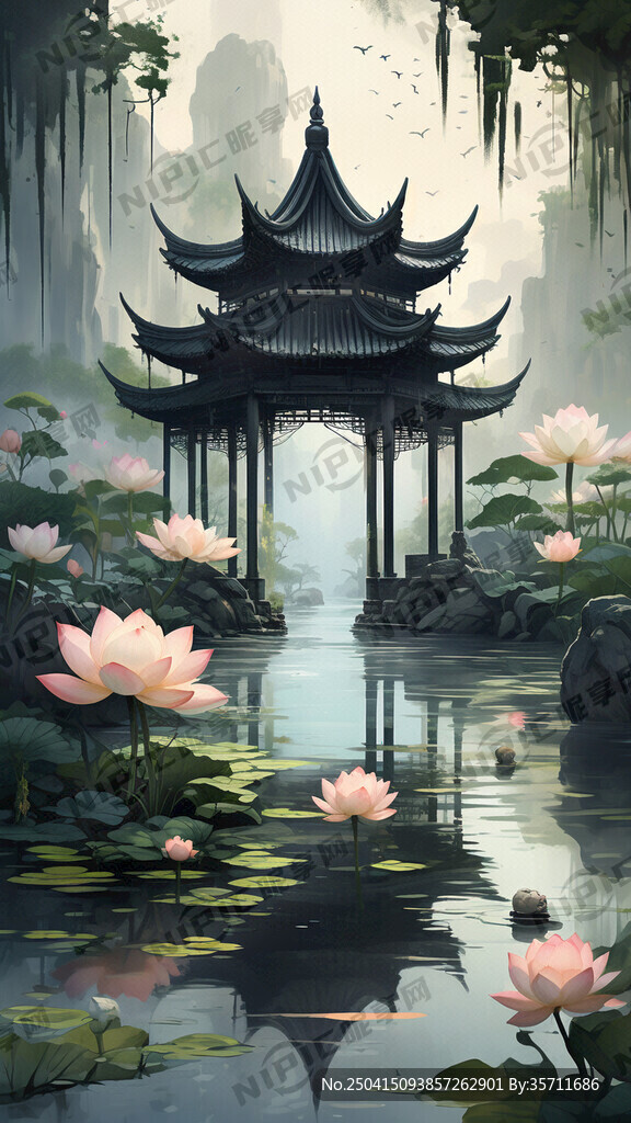 标题 荷塘清韵 新智廉 荷塘