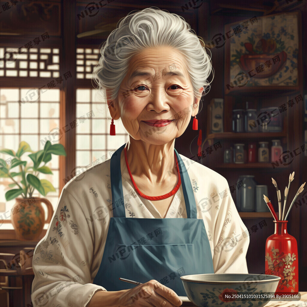系着围裙的慈祥老奶奶 插画