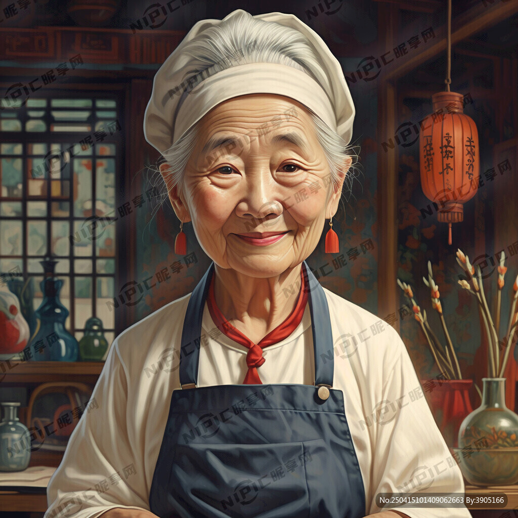 系着围裙的慈祥老奶奶 插画