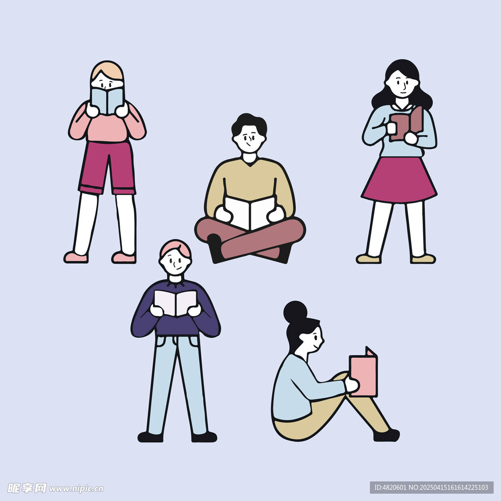 卡通读书人物插图